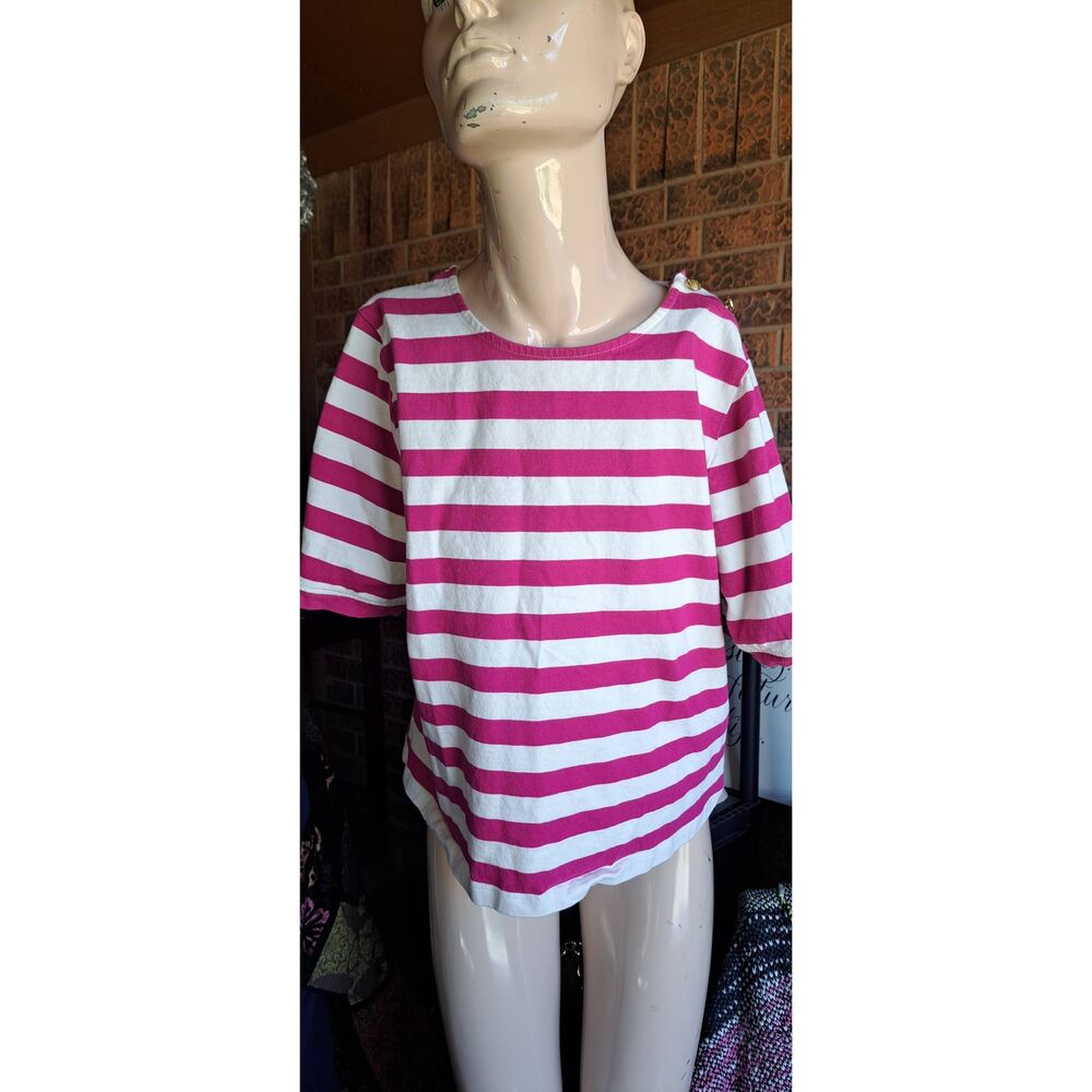 Womens XL J. Crew Pink & White Stripe Top